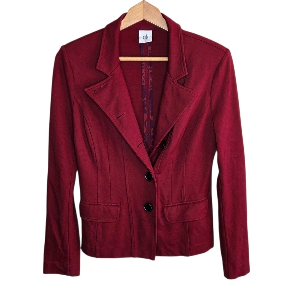 Cabi #3175 Classic Red Rhubard Outing Ponte Knit Blazer Size 4 Work Office